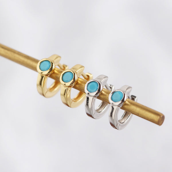 YHE0195 925 Sterling Silver Blue Gemstone Women Hoops Earring