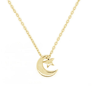 FX0025 925 Sterling Silver Moon & Star Necklace