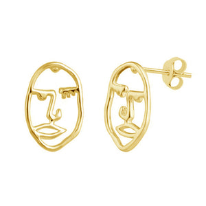 FE0154 925 Sterling Silver Abstract Face Stud Earrings