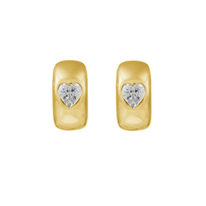 FE2017 925 Sterling Silver Heart CZ Bezel Set Chunky Huggie Hoop Earrings