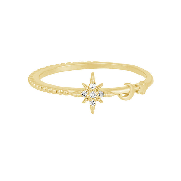 FJ0661 925 Sterling Silver Starburst & Moon Ring