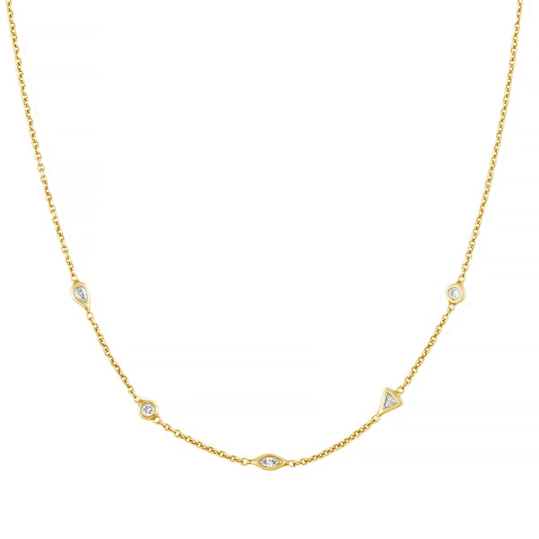 FX0559 925 Sterling Silver Diamond Spaced Choker Necklace