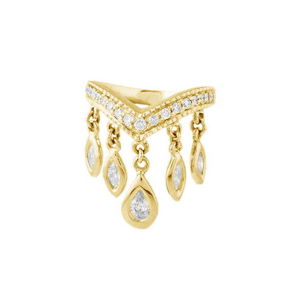 FJ0627 925 Sterling Silver V Band Teardrop CZ Ring