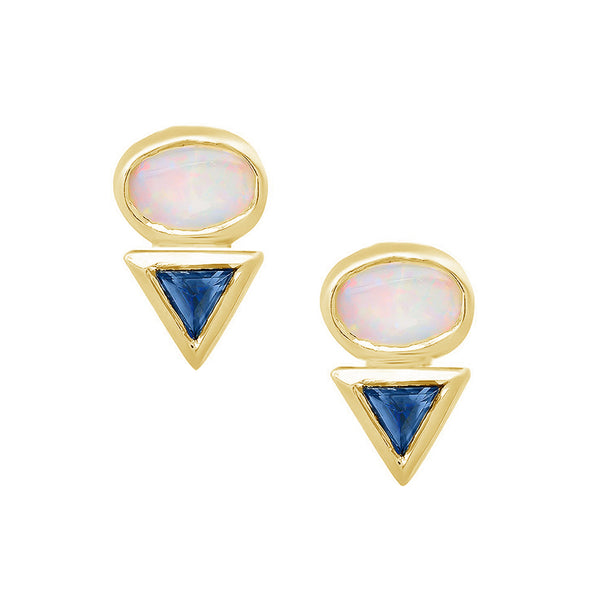 FE1446 925 Sterling Silver Oval Triangle Opal & Sapphire Earrings