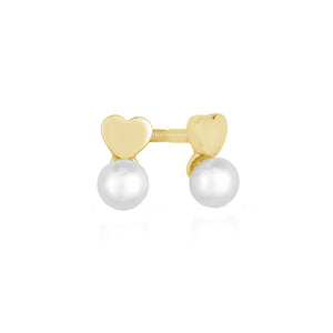 FE1590 925 Sterling Silver Kids Heart Pearl Studs Earrings