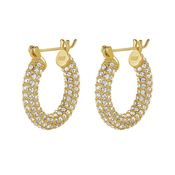 FE1187 925 Sterling Silver Pave Diamond Big Hoops Earrings