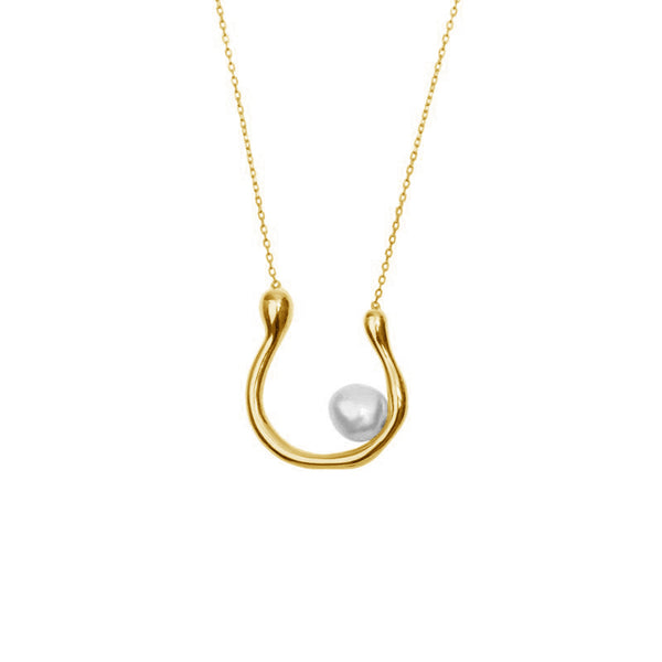 FX0411 925 Sterling Silver U Shape Single Pearl Necklace
