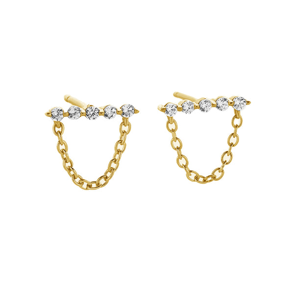 FE1919 925 Sterling Silver Pave CZ Link & Chan Stud Earrings