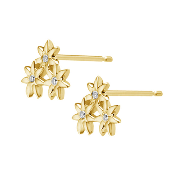 FE0279 925 Sterling Silver Flower Stud Earrings with White Diamonds