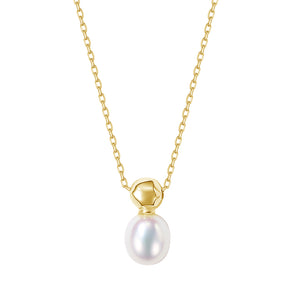 FX0847 925 Sterling Silver Single Freshwater Pearl Gold Bead Necklace