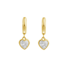 FE2018 925 Sterling Silver Dainty Heart Cubic Zirconia Drop Hoop Earrings