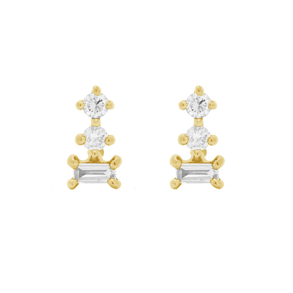 FE1929 925 Sterling Silver Baguette Round CZ Stud Earrings