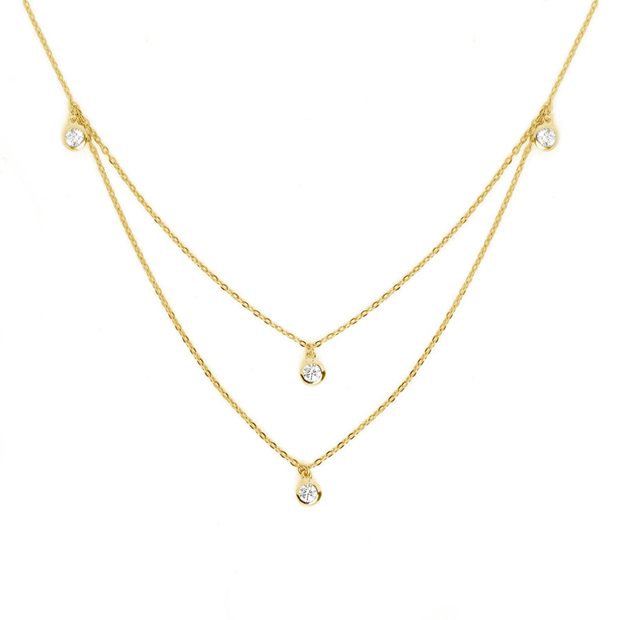 FX0463 925 Sterling Silver Double 4 Spark Gold Necklace