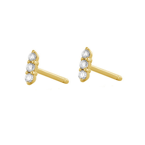 FE1672 925 Sterling Silver Triple Diamond Single Stud Earrings
