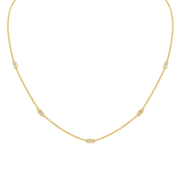 FX0442 925 Sterling Silver Bezel Baguette Zircon Necklace