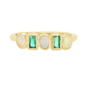 FJ0614 925 Sterling Silver Opal and Emerald Band Ring