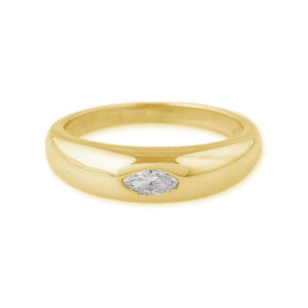FJ0413 925 Sterling Silver Center Zircon Dome Ring