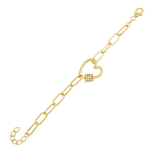 FS0157 925 Sterling Silver Pave Heart Toggle Link Bracelet