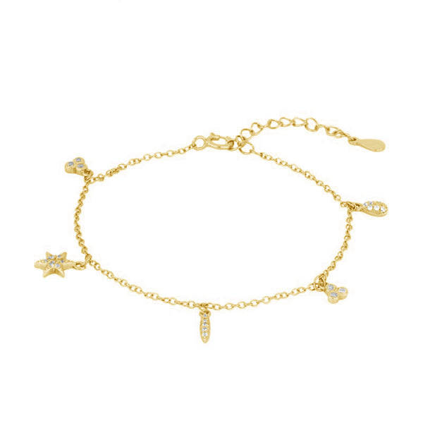 FS0078 925 Sterling Silver Star & Lotus Zircon Bracelet