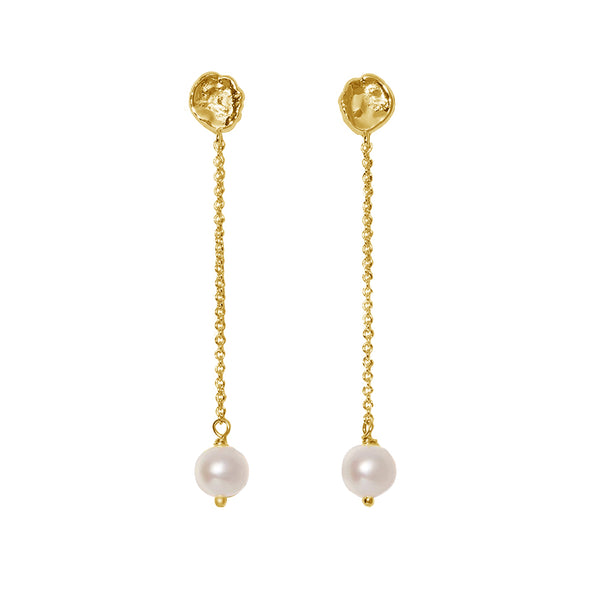 FE1735 925 Sterling Silver Freshwater Pearl Long Chain Stud Earring