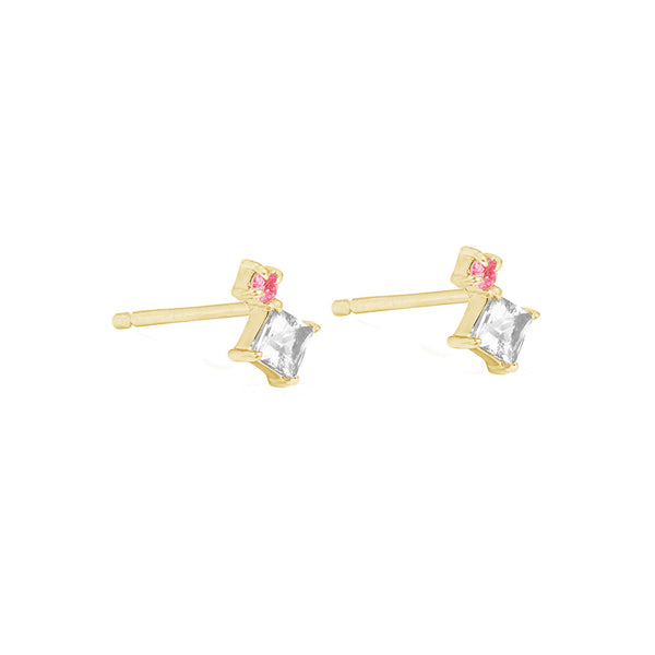 FE1927 925 Sterling Silver Pink White CZ Mini Stud Earrings