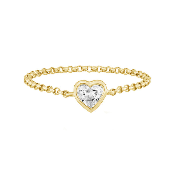 FJ0628 925 Sterling Silver Heart CZ Chain Ring