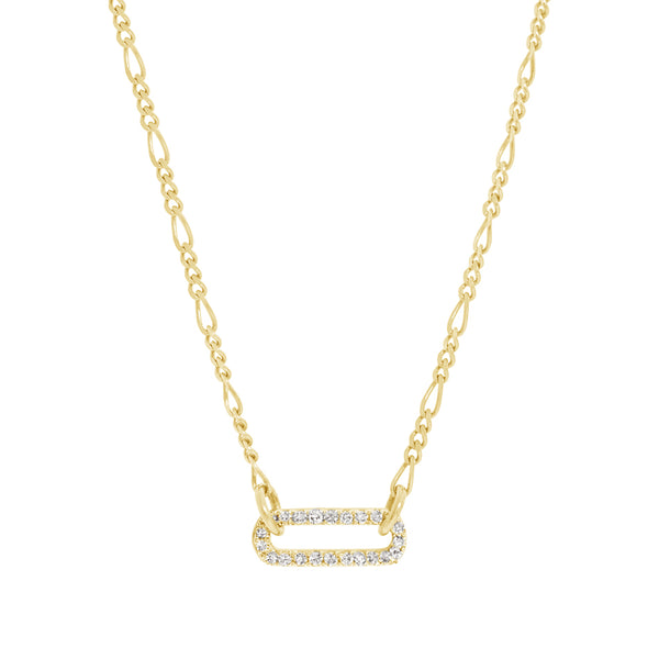 FX0871 925 Sterling Silver Pave Cubic Zirconia Paperclip Figaro Necklace