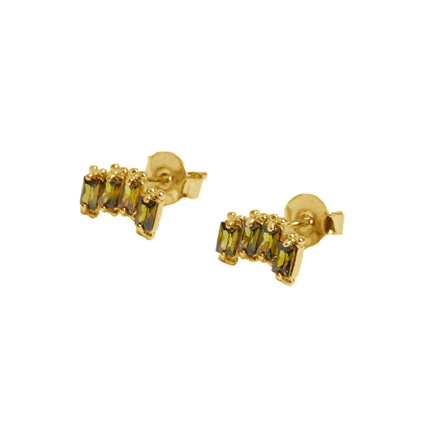 FE1930 925 Sterling Silver Quartet Baguette Green CZ Mini Stud Earrings