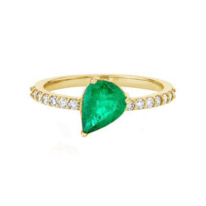 FJ0705 925 Sterling Silver Emerald Pear Ring