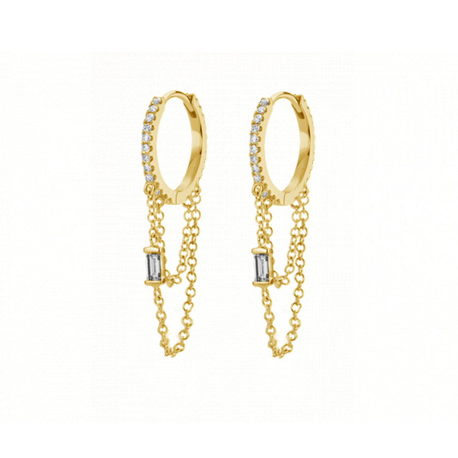 FE1471 925 Sterling Silver Zirconia Chain Hoop Earring for Women