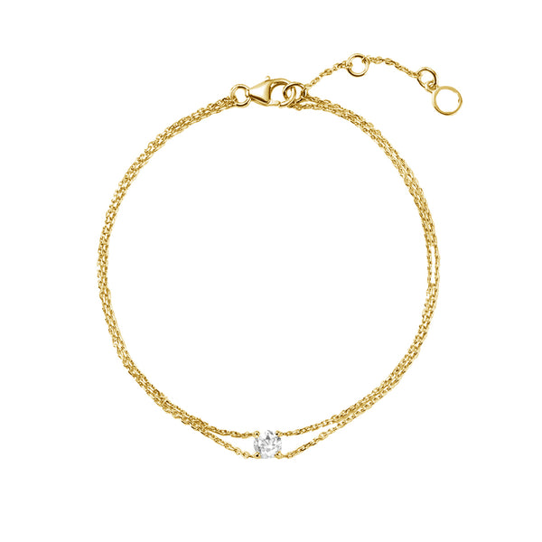 FS0294 925 Sterling Silver Round CZ Double Chian Bracelet