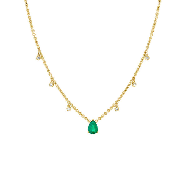 FX0663 925 Sterling Silver Emerald Pear Solitaire Necklace