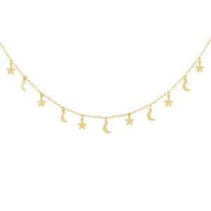FX0200 925 Sterling Silver Moon & Star Choker Necklace