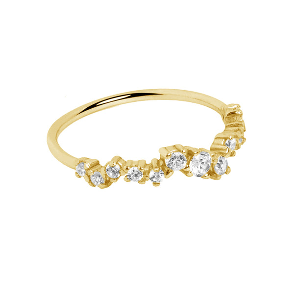 FJ0458 925 Sterling Silver Estellar Gold Cubic Zircon Ring