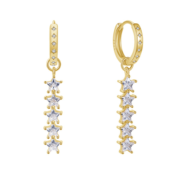 FE1862 925 Sterling Silver Quintet White CZ Dangle Hoops