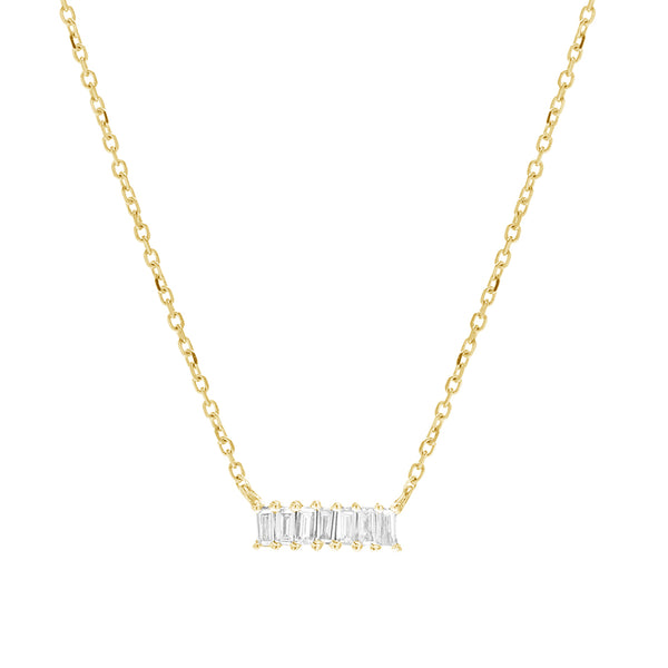 FX0872 925 Sterling Silver Baguette Cubic Zirconia Horizontal NecklaceS