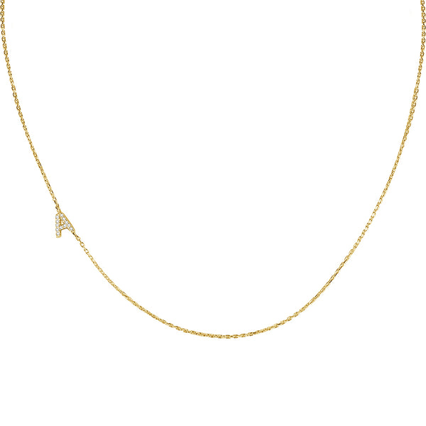 FX0859 925 Sterling Silver Initial Sideway Capital Letter A CZ Necklace