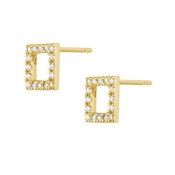 FE0275 925 Sterling Silver Diamond Square Stud Earrings