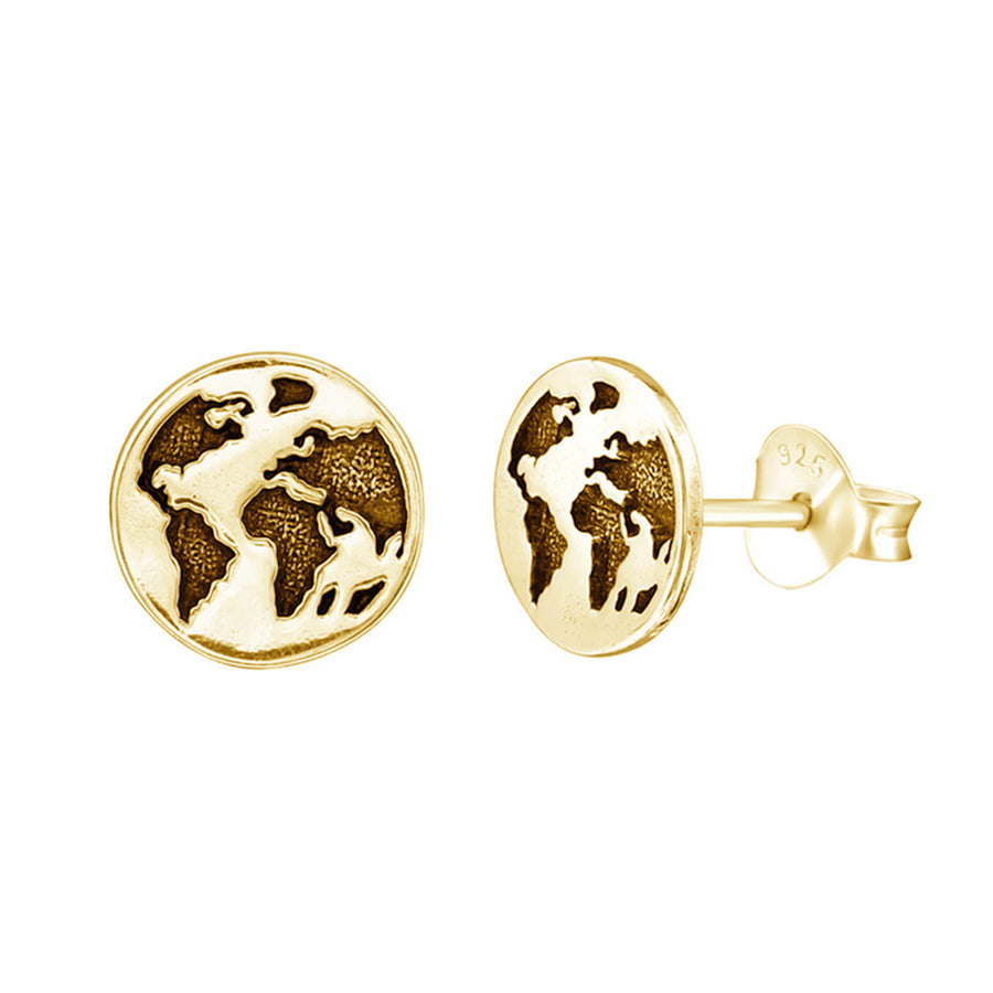 FE0142 925 Sterling Silver world map stud Earrings