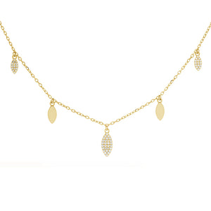 FX0217 925 Sterling Silver Leaf Zircon Beaded Necklace