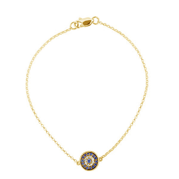FS0147 925 Sterling Silver Blue Evil Eye Disc Bracelet