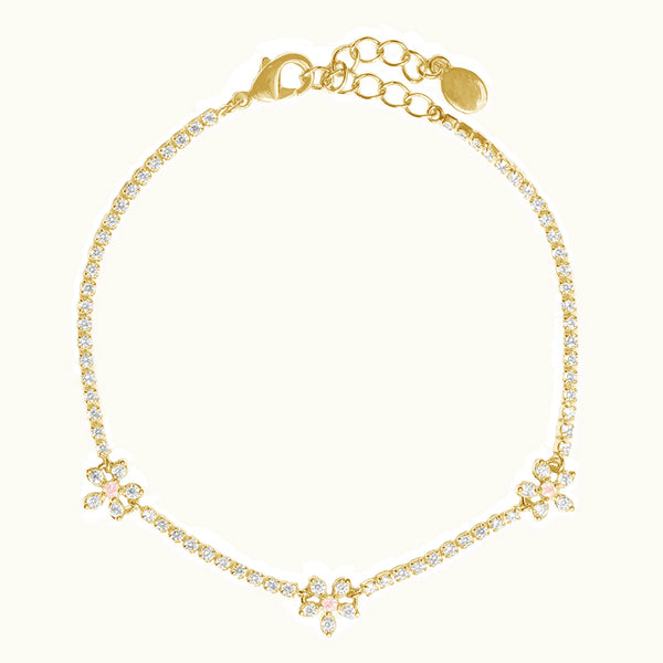 FS0226 925 Sterling Silver Cubic Zirconia Flower Tennis Bracelet