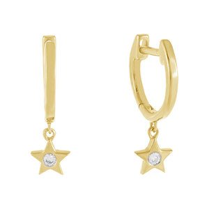 FE0429 925 Sterling Silver Star Hoop Earrings