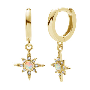 FE0010 925 Sterling Silver Opal Starburst Huggies Earrings