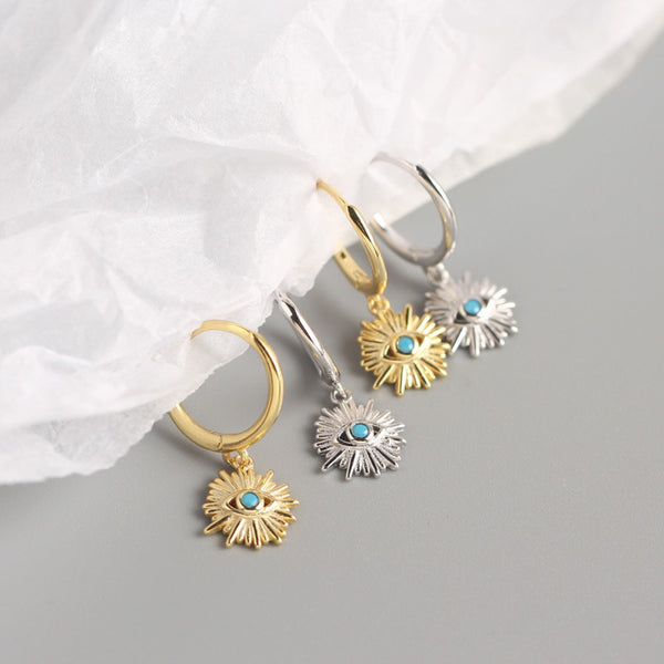 YHE0208 925 Sterling Silver Evil Eye Gemstone Dangle Earring