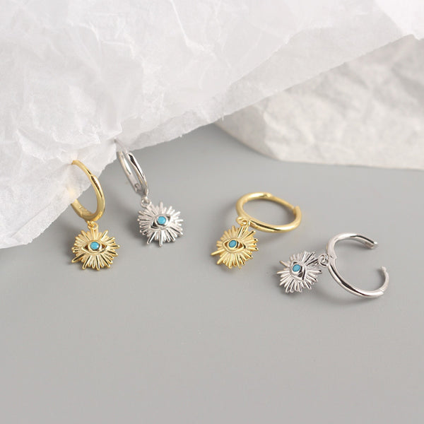 YHE0208 925 Sterling Silver Evil Eye Gemstone Dangle Earring