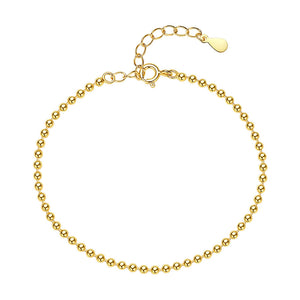 FS0270_2MM 925 Sterling Silver Gold Bead Ball Chain Bracelet