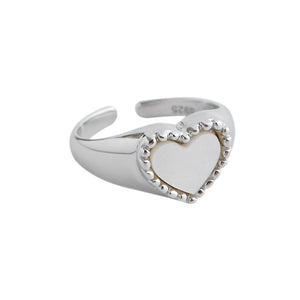 RHJ1036 925 Sterling Siver Heart Signet Open Ring
