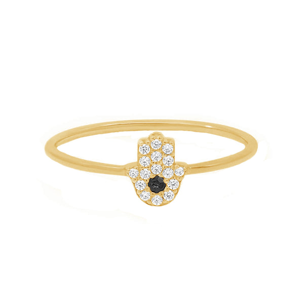 FJ0514 925 Sterling Silver Cubic Zirconia Hamsa Hand Ring