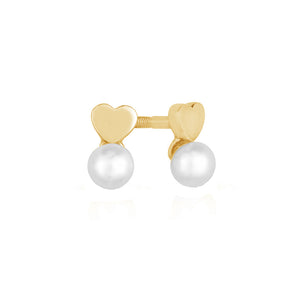FE1590 925 Sterling Silver Kids Heart Pearl Studs Earrings